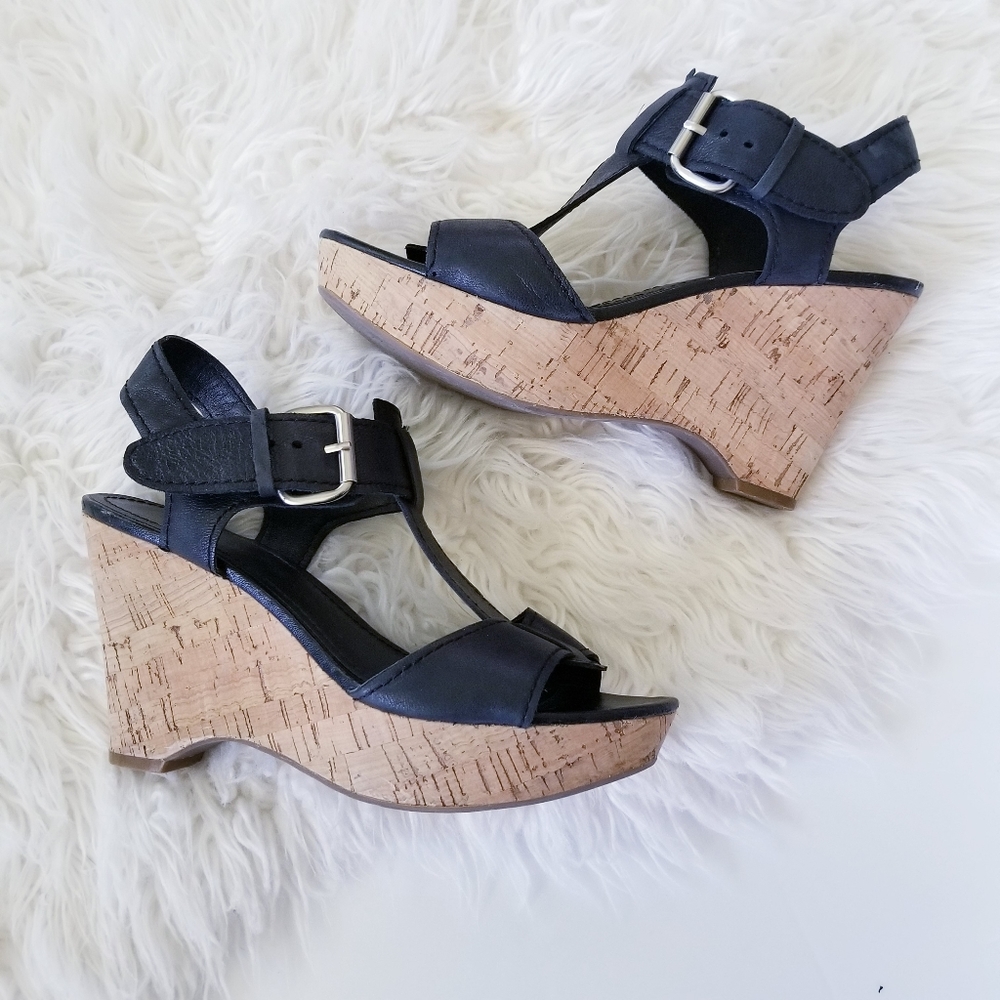 Franco sarto leather cork wedges